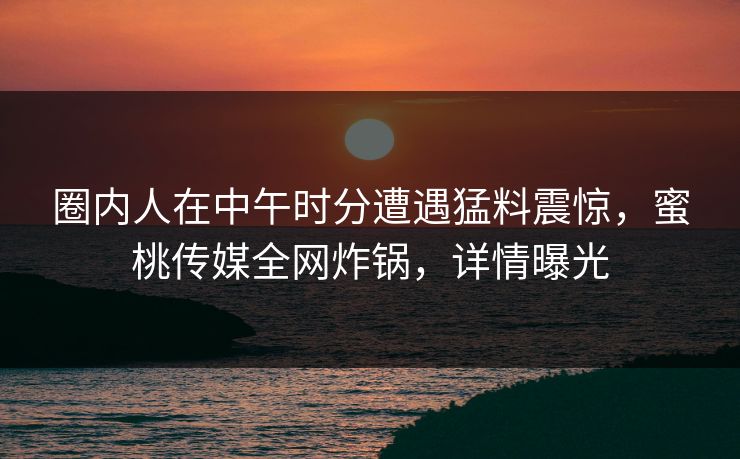 圈内人在中午时分遭遇猛料震惊，蜜桃传媒全网炸锅，详情曝光