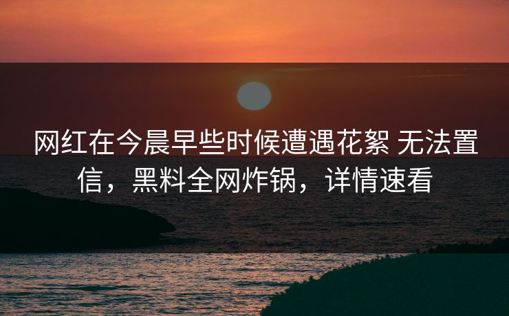 网红在今晨早些时候遭遇花絮 无法置信，黑料全网炸锅，详情速看